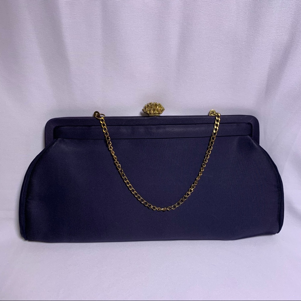 VINTAGE L & M Satin Clutch in Navy Blue